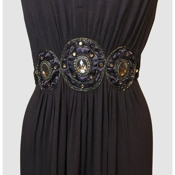 MixIt Sleeveless Deep V Neck Gathered Waist Embellished Brown Soft Knit Dress 16 - Picture 4 of 10